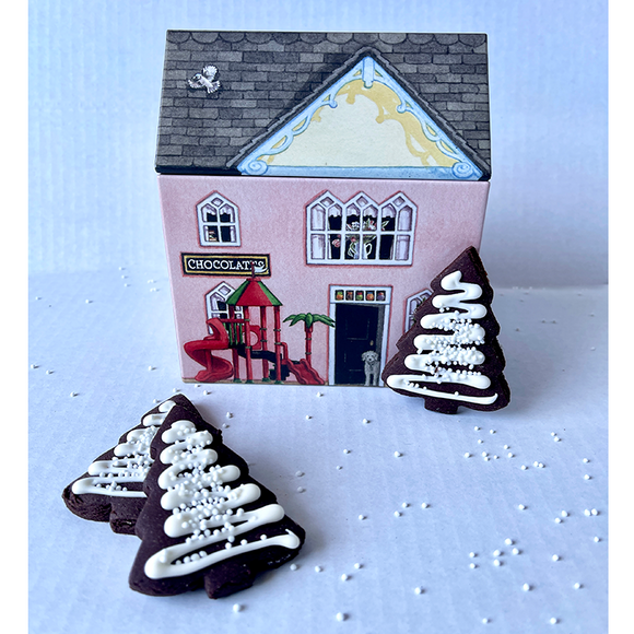 Chocolate Christmas Trees in a Pink Sweet Shop Tin